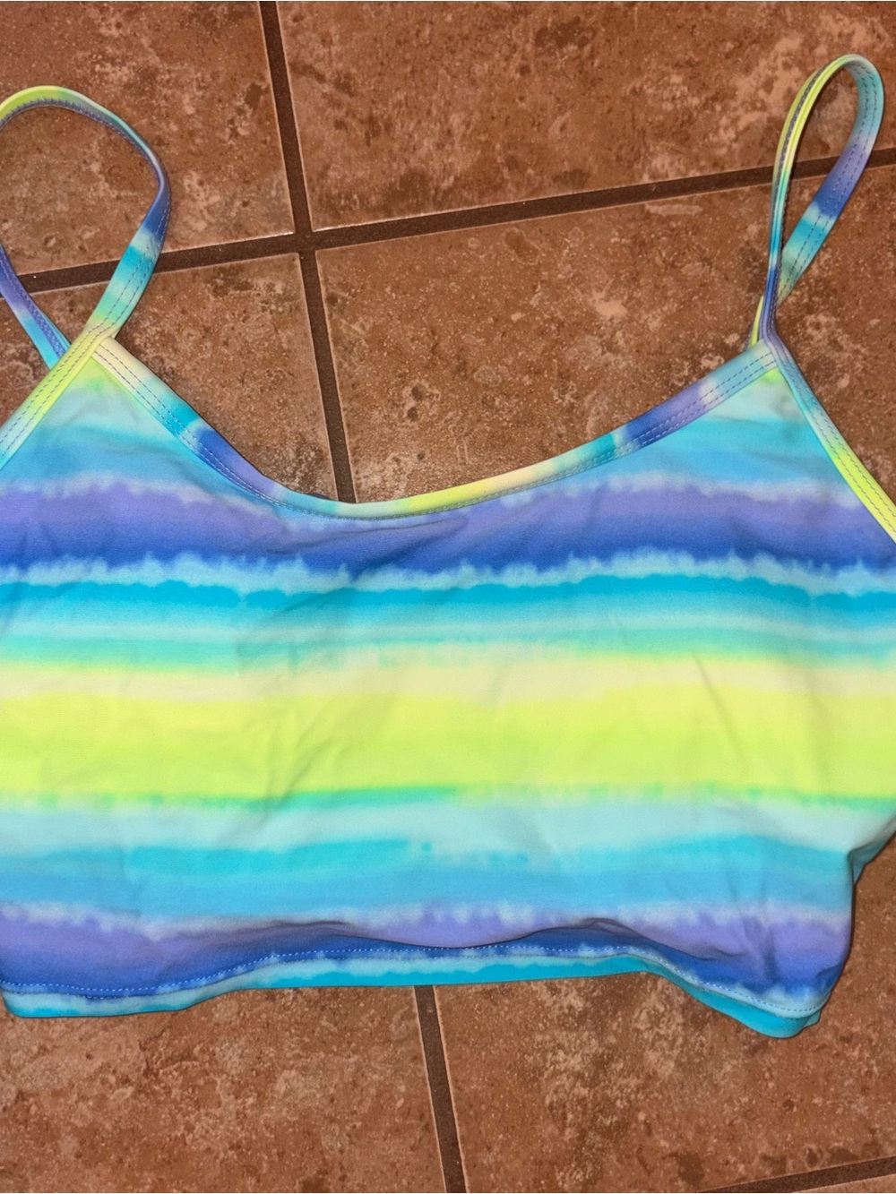 Striped Pastel Blue & Lime Women's Bikini Top